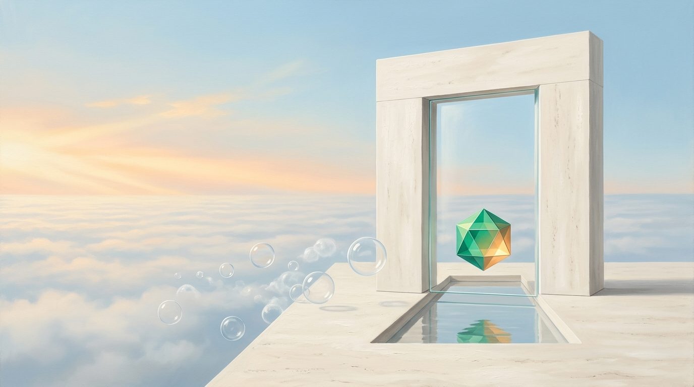 The Crystalline Aperture Shield & Vault of Light — Minimalist travertine gateway with an optical quartz barrier protecting a levitating emerald-and-amber polyhedron from ephemeral glass bubbles — How to Block Disposable Emails & Prevent Free Trial Abuse in SaaS (Next.js & Python API Guide)